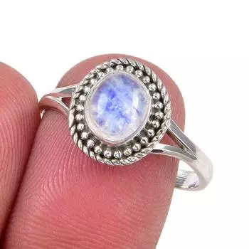 Natural Rainbow Moonstone Gemstone Handmade 925 Sterling Silver Ring S.9.5 w0w88