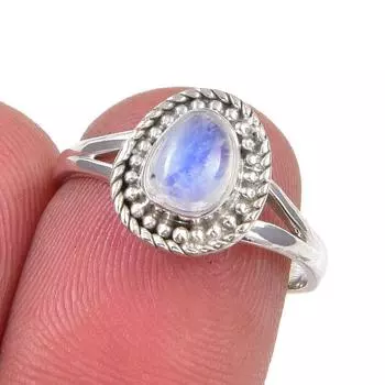 Natural Rainbow Moonstone Gemstone Handmade 925 Sterling Silver Ring Size 7 b7W80