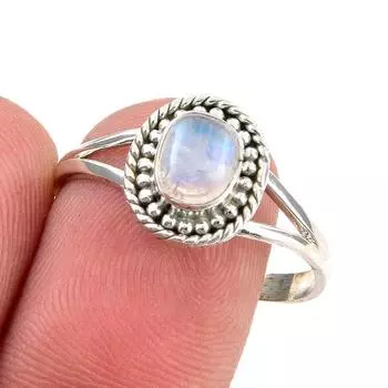 Natural Rainbow Moonstone Gemstone Handmade 925 Sterling Silver Ring S.9.5 w5u42