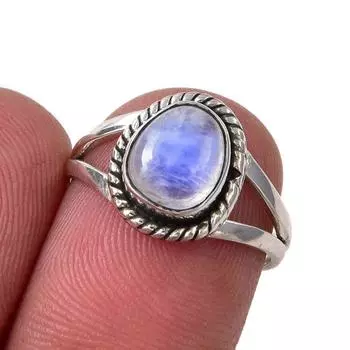 Natural Rainbow Moonstone Gemstone Handmade 925 Sterling Silver Ring S.5.5 T6y89