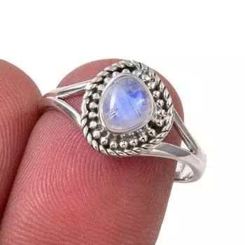 Natural Rainbow Moonstone Gemstone Handmade 925 Sterling Silver Ring S.7.5 E2Q21