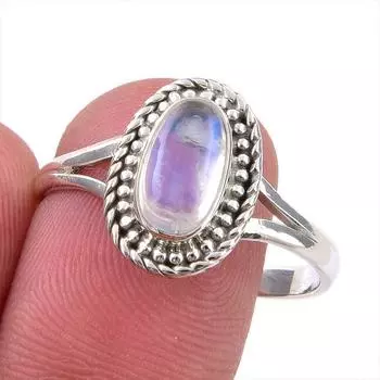 Natural Rainbow Moonstone Gemstone Handmade 925 Sterling Silver Ring S.10 i1g76