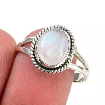 Natural Rainbow Moonstone Gemstone Handmade 925 Sterling Silver Ring S.8.5 z0q31