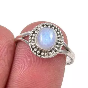 Natural Rainbow Moonstone Gemstone Handmade 925 Sterling Silver Ring S.7.5 F2O31
