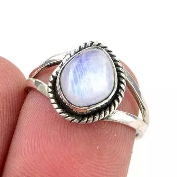 Natural Rainbow Moonstone Gemstone Handmade 925 Sterling Silver Ring Size 6 D5f04