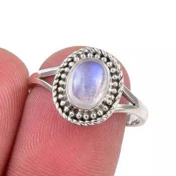 Natural Rainbow Moonstone Gemstone Handmade 925 Sterling Silver Ring S.7.5 e2y36
