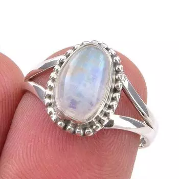Natural Rainbow Moonstone Gemstone Handmade 925 Sterling Silver Ring S.6.5 z5S05