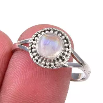 Natural Rainbow Moonstone Gemstone Handmade 925 Sterling Silver Ring S.10 q2S80