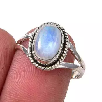 Natural Rainbow Moonstone Gemstone Handmade 925 Sterling Silver Ring Size 8 S7h87
