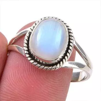 Natural Rainbow Moonstone Gemstone Handmade 925 Sterling Silver Ring S.9.5 o9O47