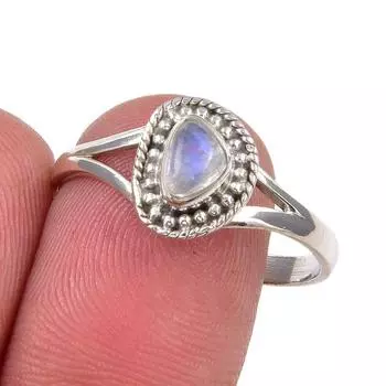 Natural Rainbow Moonstone Gemstone Handmade 925 Sterling Silver Ring S.9.5 b3W12