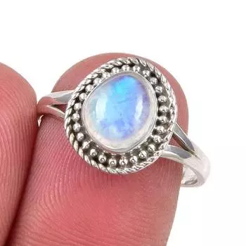 Natural Rainbow Moonstone Gemstone Handmade 925 Sterling Silver Ring S.7.5 g7l45