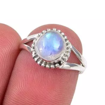 Natural Rainbow Moonstone Gemstone Handmade 925 Sterling Silver Ring S.5.5 o4U03