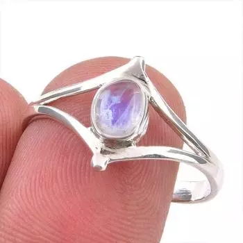 Natural Rainbow Moonstone Gemstone Handmade 925 Sterling Silver Ring S.10 b2G37