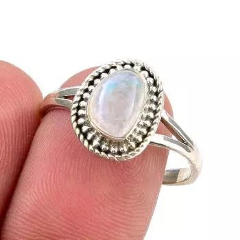 Natural Rainbow Moonstone Gemstone Handmade 925 Sterling Silver Ring Size 9 F0V06