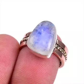 Natural Rainbow Moonstone Gemstone Two Tone 925 Sterling Silver Ring S.6.5 O6f45