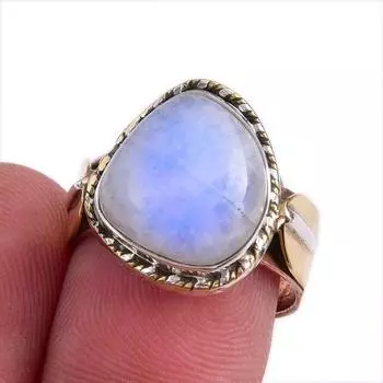 Natural Rainbow Moonstone Gemstone Two Tone 925 Sterling Silver Ring S.6.5 Z3C44