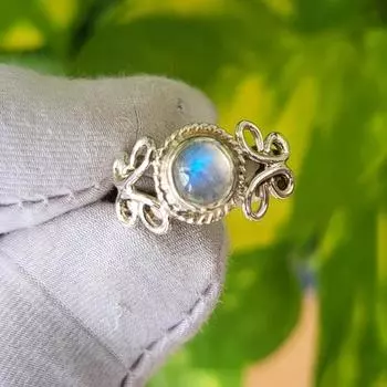 Natural Rainbow Moonstone Hand Made 925 Sterling Silver Ring Size 5.5 US A12 5.5 US