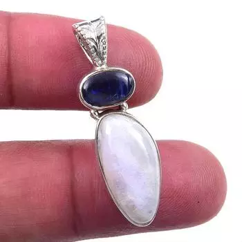 Natural Rainbow Moonstone, Kyanite 925 Solid Sterling Silver Pendant 1.50 Z7G76