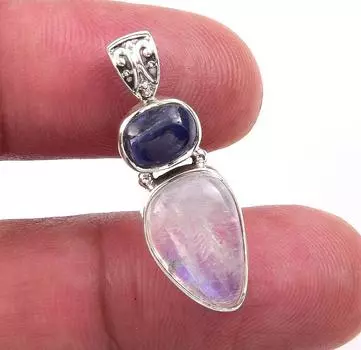 Natural Rainbow Moonstone,Kyanite 925 Solid Sterling Silver Pendant 1.25 B7r98