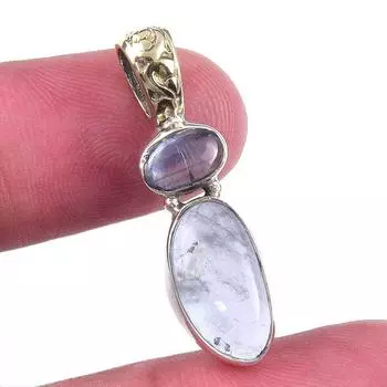 Natural Rainbow Moonstone, Kyanite 925 Solid Sterling Silver Pendant 1.25 i6B66