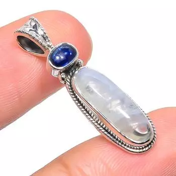 Natural Rainbow Moonstone, Kyanite 925 Solid Sterling Silver Pendant 1.38 a0V59