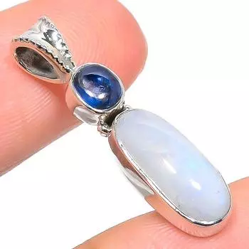 Natural Rainbow Moonstone, Kyanite 925 Solid Sterling Silver Pendant 1.30 A0c72