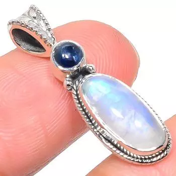 Natural Rainbow Moonstone, Kyanite 925 Solid Sterling Silver Pendant 1.22 B8p47
