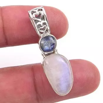 Natural Rainbow Moonstone,Kyanite 925 Solid Sterling Silver Pendant 1.50 I3D32