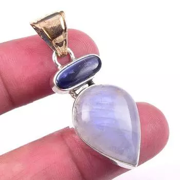 Natural Rainbow Moonstone,Kyanite Gemstone 925 Solid Silver Pendant 1.75 m9P23