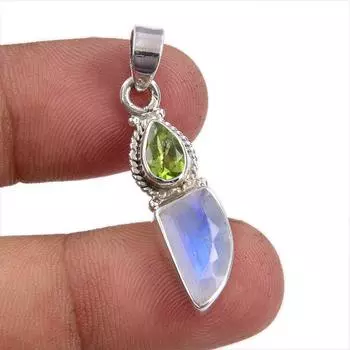 Natural Rainbow Moonstone,Peridot 925 Sterling Silver Jewelry Pendant 1.50 J9F77