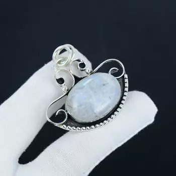 Natural Rainbow Moonstone Silver Pendant in 925 Sterling Silver - Handmade Design, Everyday Wear Jewelry Thanksgiving Gift 1.97 белый
