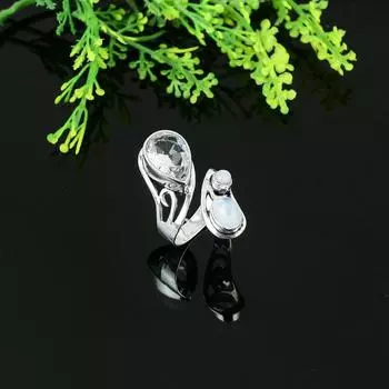 Кольцо из серебра 925 пробы с натуральным радужным лунным камнем, топазом, размер 12 p6h01