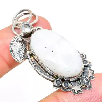 Natural Rainbow Moonstone, Topaz Gemstone 925 Sterling Silver Pendant 2.21 N5s81