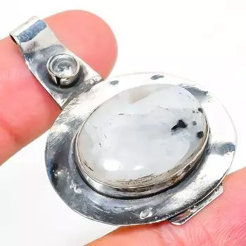 Natural Rainbow Moonstone, Topaz Gemstone 925 Sterling Silver Pendant 1.89 d4C42