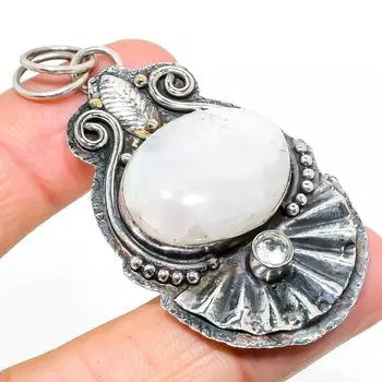 Подвеска из серебра 925 пробы с натуральным радугой и лунным камнем, топазом 2,48 дюйма F5K50