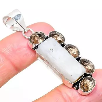 Natural Rainbow Moonstone, Topaz Gemstone 925 Sterling Silver Pendant 1.77 m2F20