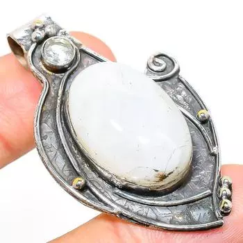 Natural Rainbow Moonstone, Topaz Gemstone 925 Sterling Silver Pendant 2.09 H8E76