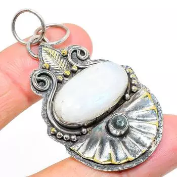 Natural Rainbow Moonstone, Topaz Gemstone 925 Sterling Silver Pendant 2.36 E0k13