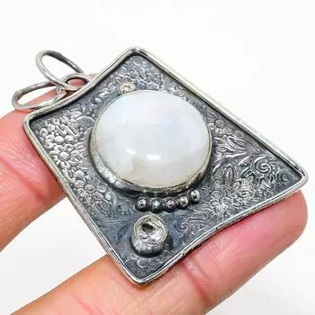 Natural Rainbow Moonstone, Topaz Gemstone 925 Sterling Silver Pendant 2.01 W6d46