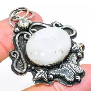 Natural Rainbow Moonstone, Topaz Gemstone 925 Sterling Silver Pendant 2.36 d2a87