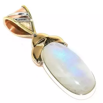 Natural Rainbow Moonstone Two Tone 925 Solid Sterling Silver Pendant 1.75 p5e65