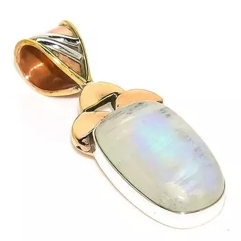Natural Rainbow Moonstone Two Tone 925 Solid Sterling Silver Pendant 1.50 f5v23