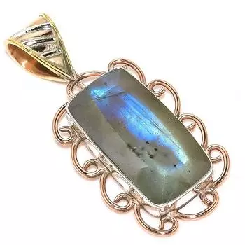 Natural Rainbow Moonstone Two Tone 925 Solid Sterling Silver Pendant 1.75 y2t09