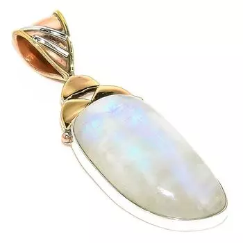 Natural Rainbow Moonstone Two Tone 925 Solid Sterling Silver Pendant 2 J2Z38
