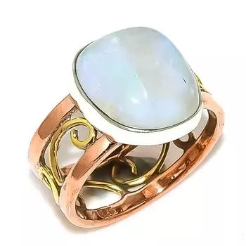 Natural Rainbow Moonstone Two Tone 925 Solid Sterling Silver Gift Ring S.8 m1U77