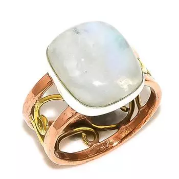 Natural Rainbow Moonstone Two Tone 925 Solid Sterling Silver Gift Ring S.7 z2p65