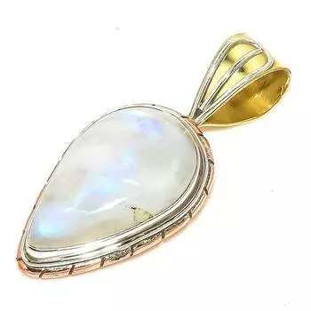 Natural Rainbow Moonstone Two Tone 925 Solid Sterling Silver Pendant 1.50 p1U44