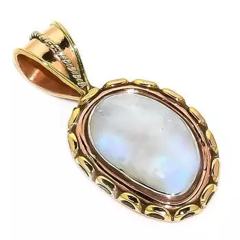 Natural Rainbow Moonstone Two Tone 925 Solid Sterling Silver Pendant 1.50 D3m63