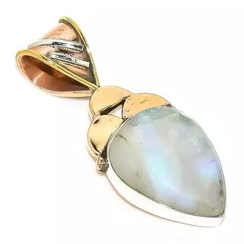 Natural Rainbow Moonstone Two Tone 925 Solid Sterling Silver Pendant 1.50 Z1e56
